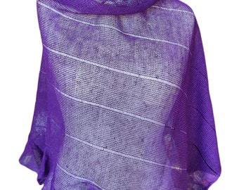 Linen Scarf Cape Clothing Purple Striped