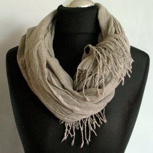 Natural Linen Scarf Striped Unisex Grey W... image 1