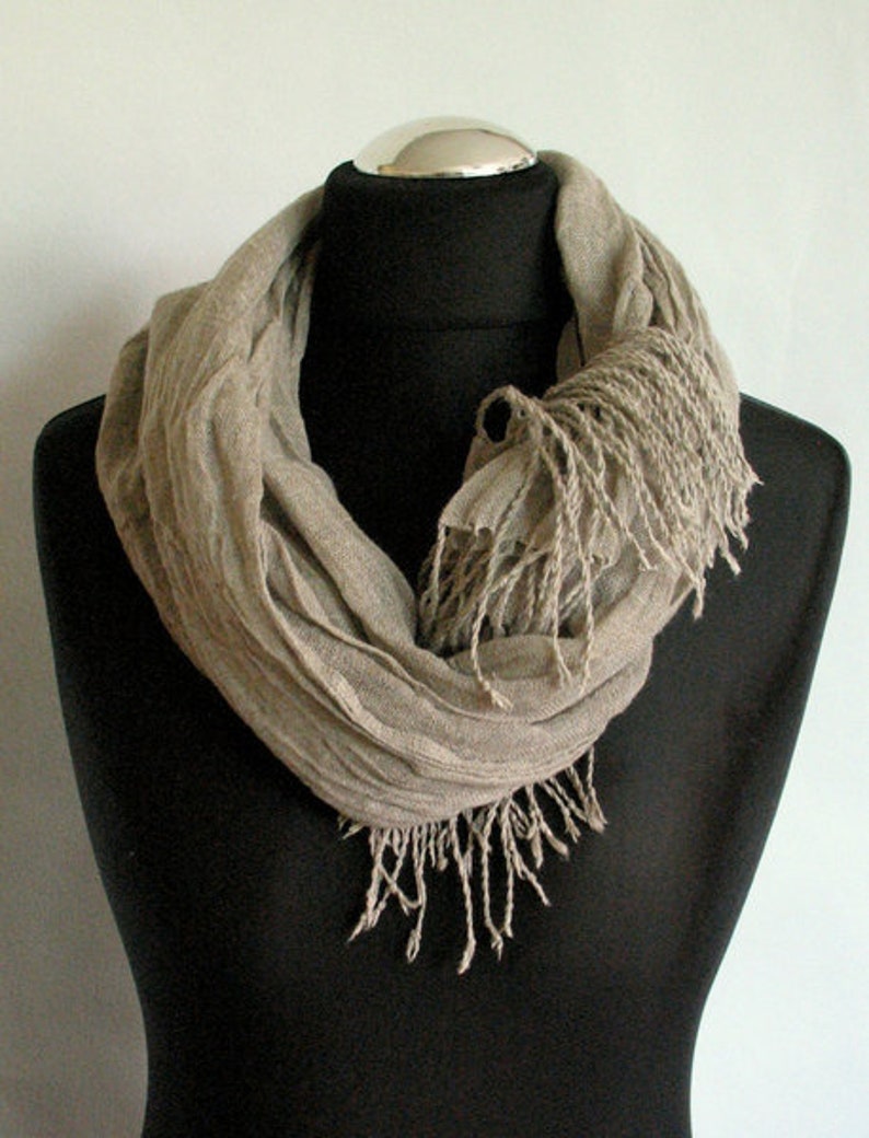 Natural Linen Scarf Striped Unisex Grey W... image 1