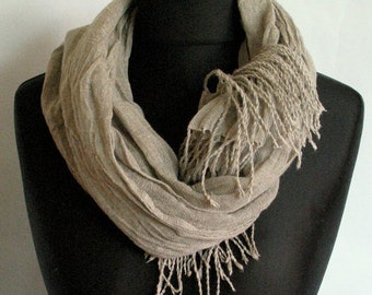 Natural Linen Scarf Striped Unisex Gray Washed ...