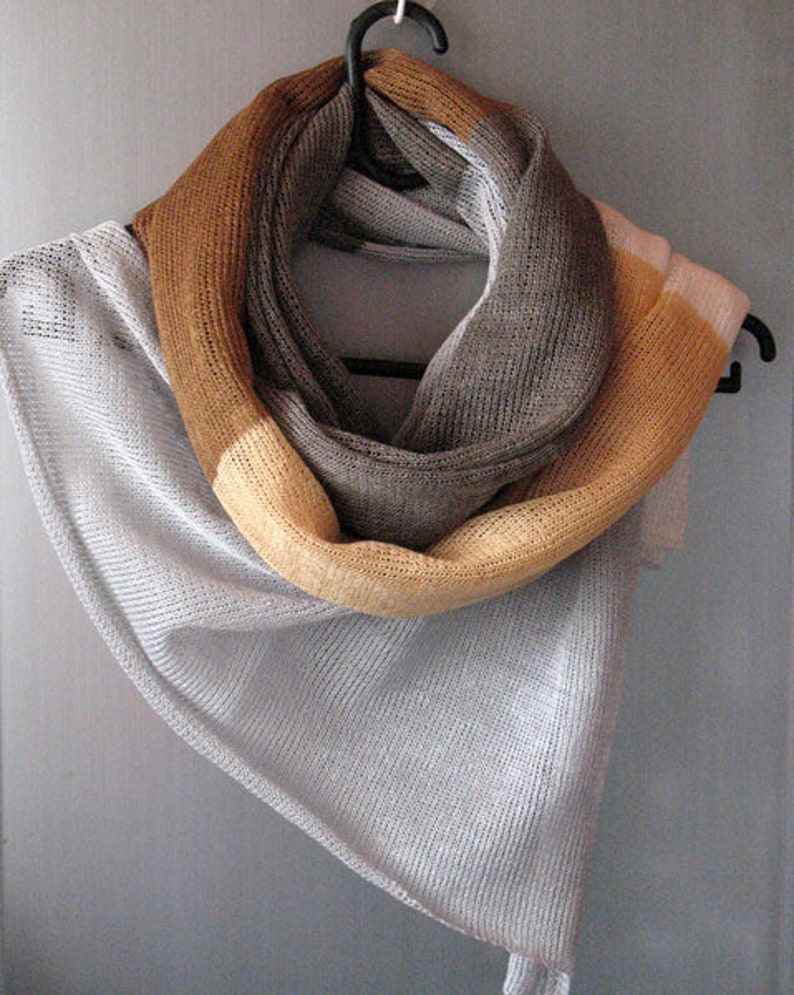 Leinenschal Beige Braun Grau Weiß Organic Linen... Bild 1