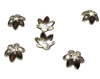6 Sterling Silver color bead caps for jewelry making 9mm Sterling Silver color flower bead caps flower caps