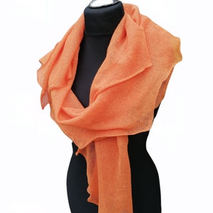 Linen Scarf Linen Clothing Scarves for Women Knit Scarf Infinity Scarf Orange Red Burgundy Plaid Scarf Women Shawl Womens Scarves image 2