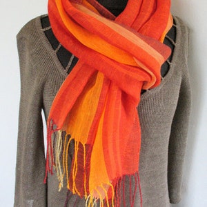 Linen scarf yellow orange red