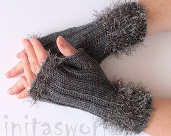Fingerless Gloves Grey Arm Warmers Glove...