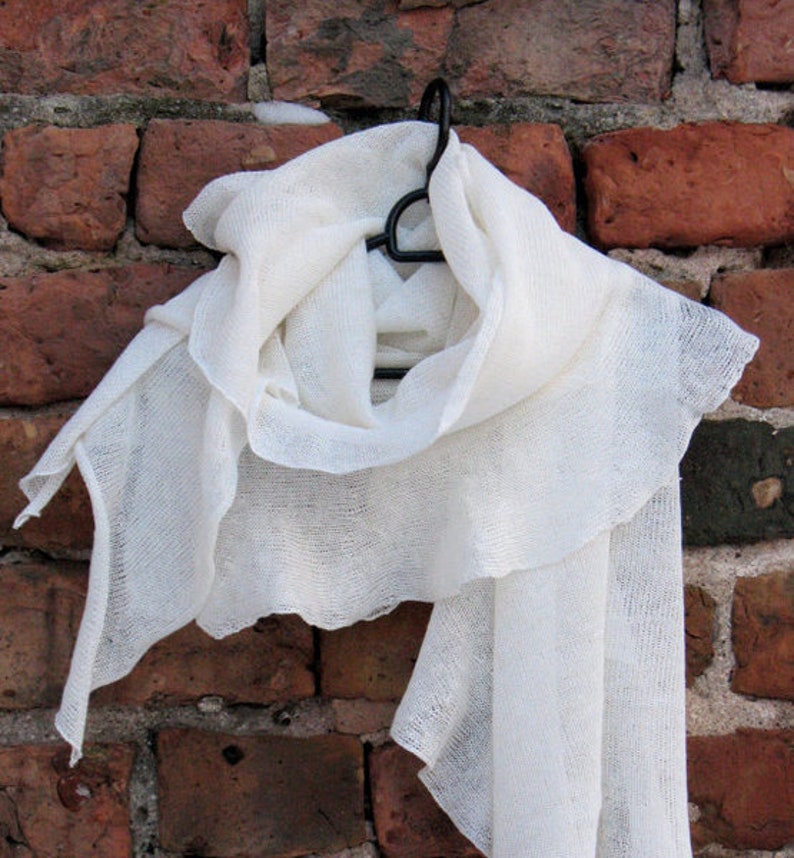 Linen scarf knitted scarves scarf scarves White Light image 1