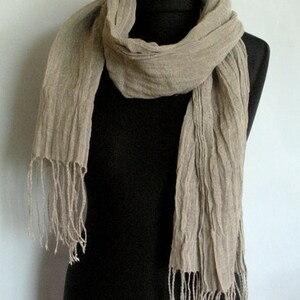 Natural Linen Scarf Striped Unisex Grey W... image 2