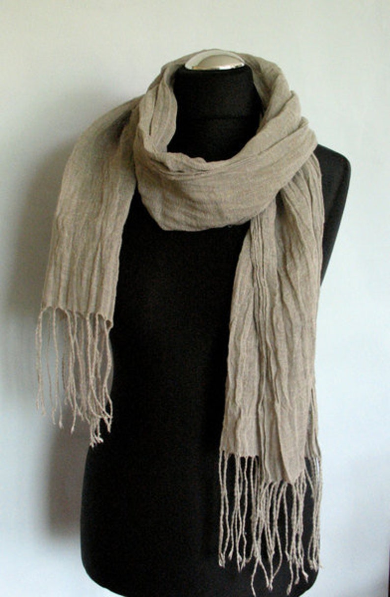 Natural Linen Scarf Striped Unisex Grey W... image 2