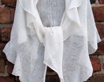 Linen scarf knitted scarves White Light