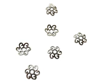 6 Sterling Silver color bead caps for jewelry making 12mm Sterling Silver color flower bead caps flower caps