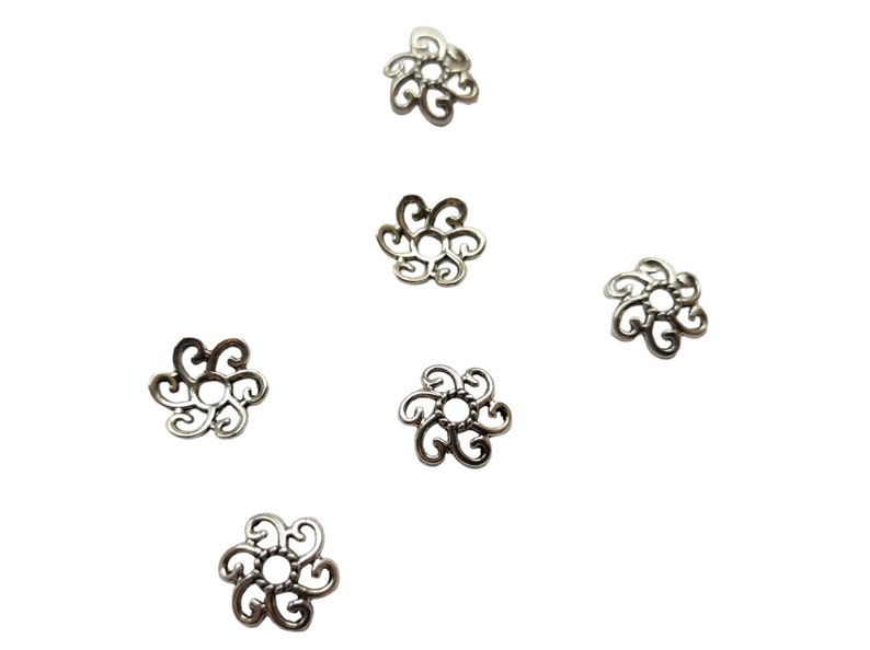 6 Sterling Silver color bead caps for jewelry making 12mm Sterling Silver color flower bead caps flower caps Bild 1