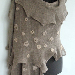 Linen Scarf Natural Gray Shawl Wrap Stole with ... image 2