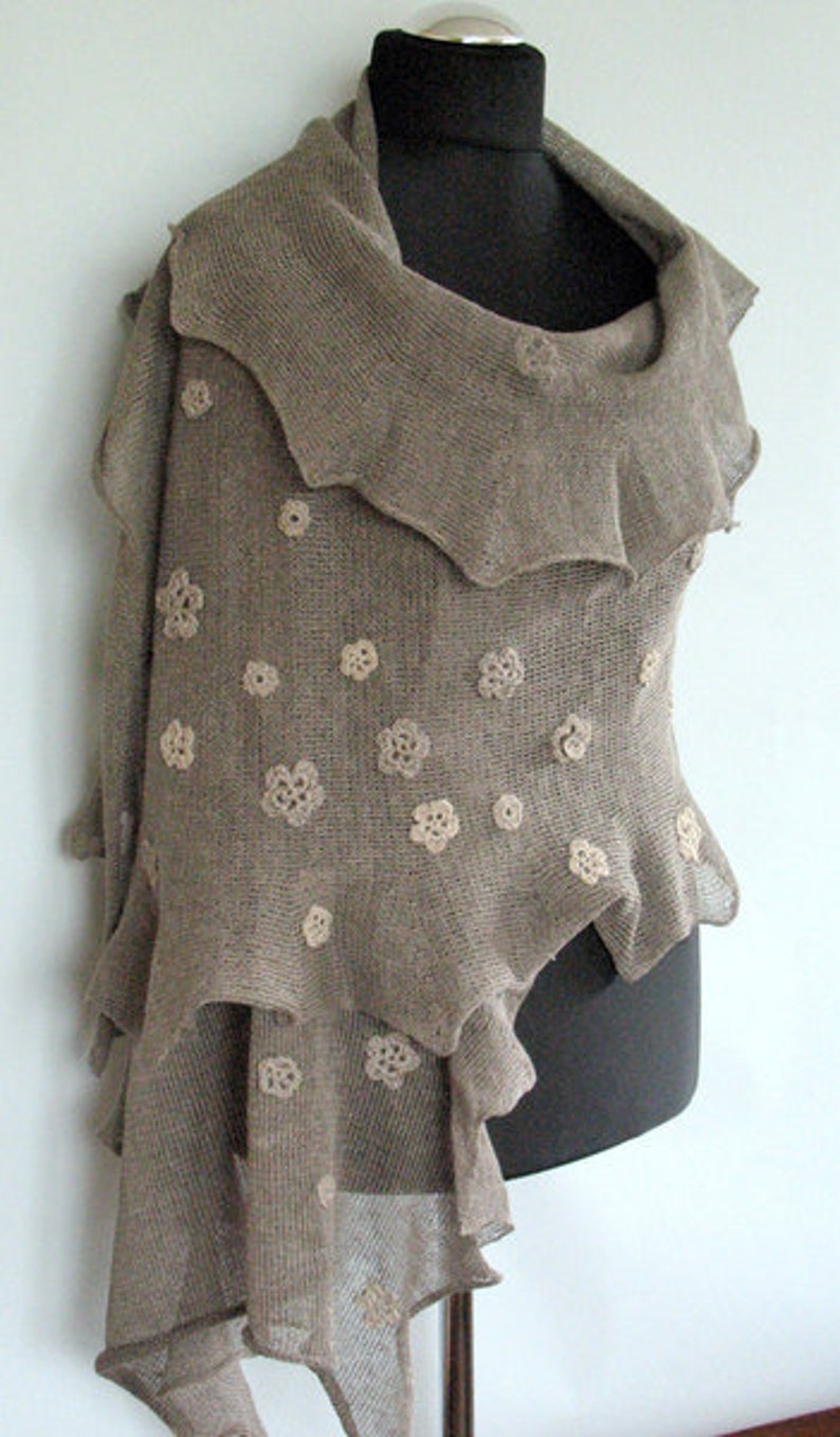 Linen Scarf Natural Gray Shawl Wrap Stole with ... image 2