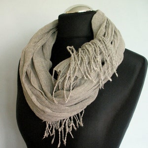 Natural Linen Scarf Striped Unisex Grey W... image 4