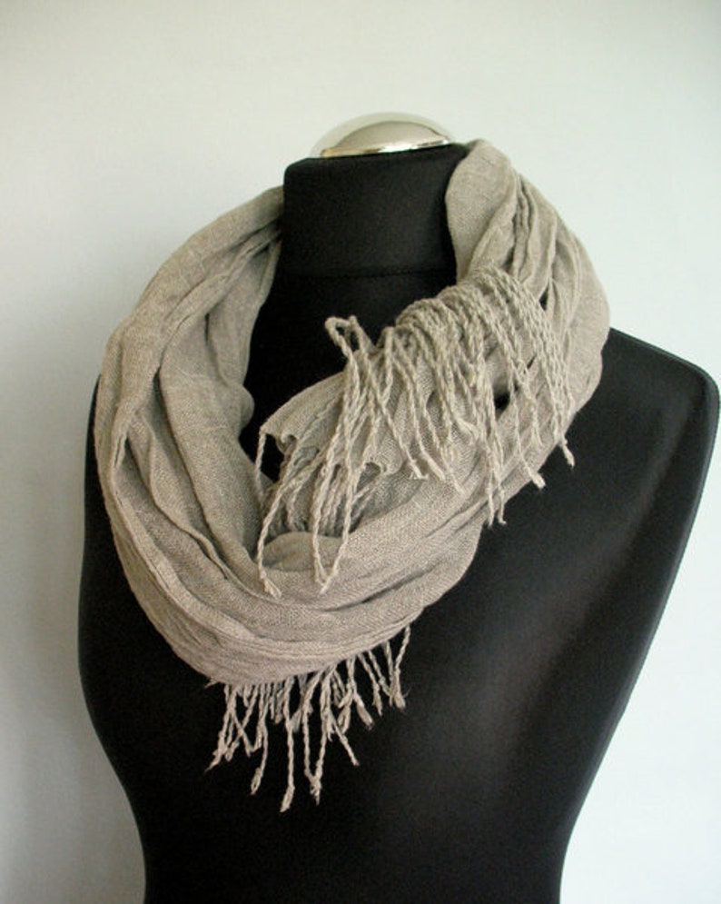 Natural Linen Scarf Striped Unisex Grey W... image 4