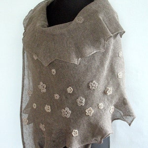 Linen Scarf Natural Gray Shawl Wrap Stole with ... image 1