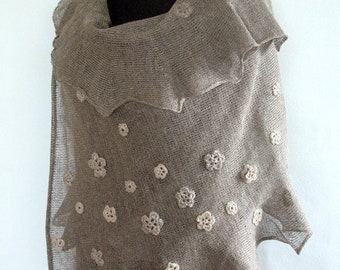 Linen Scarf Natural Gray Shawl Wrap Stole with ...