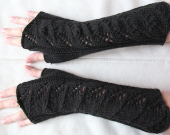 Long Half Gloves Mittens Black Arm Warmth