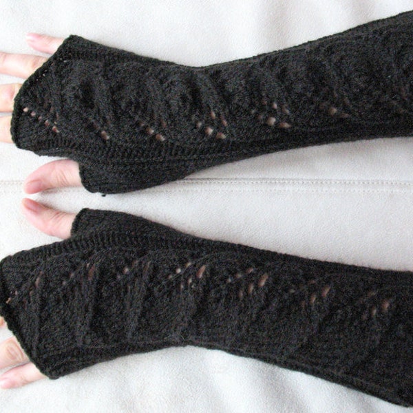 Long Half Gloves Mittens Black Arm Warmth