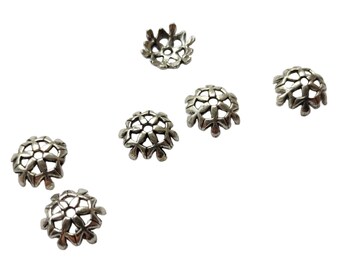 6 Sterling Silver color bead caps for jewelry making 11mm Sterling Silver color flower bead caps flower caps