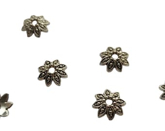 6 Sterling Silver color bead caps for jewelry making 10mm Sterling Silver color flower bead caps flower caps