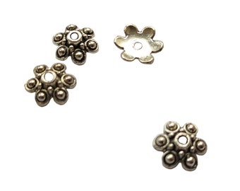 4 Sterling Silver color bead caps for jewelry making 10mm Sterling Silver color flower bead caps flower caps