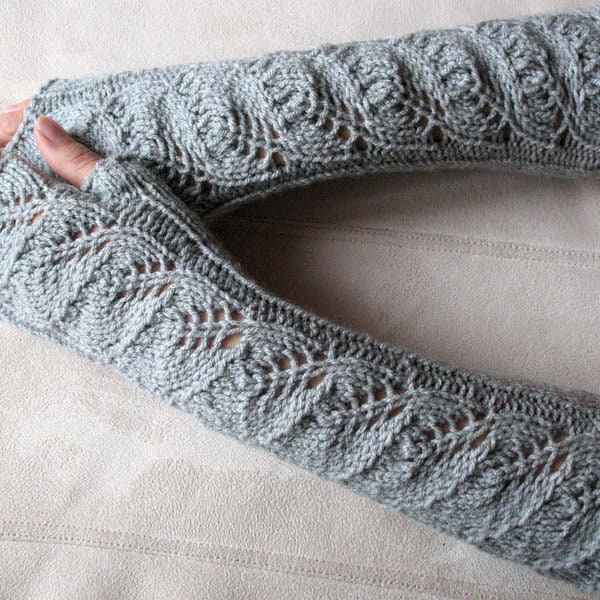 Long Half Gloves Grey Grey Dove 14" Bras...