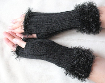 Fingerlose Handschuhe schwarz Armstulpen Handschuh