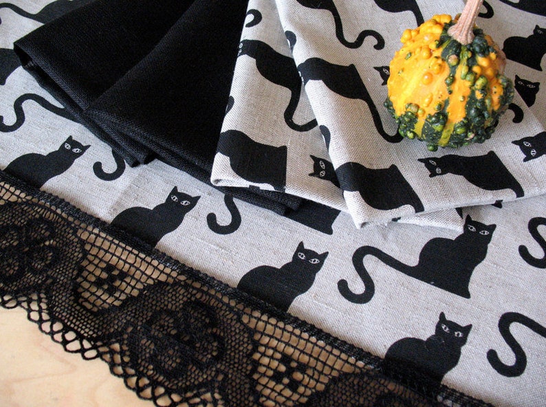 Linen Tablecloth Halloween Cats