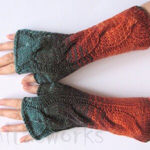 Fingerless Gloves Brown Orange Blue