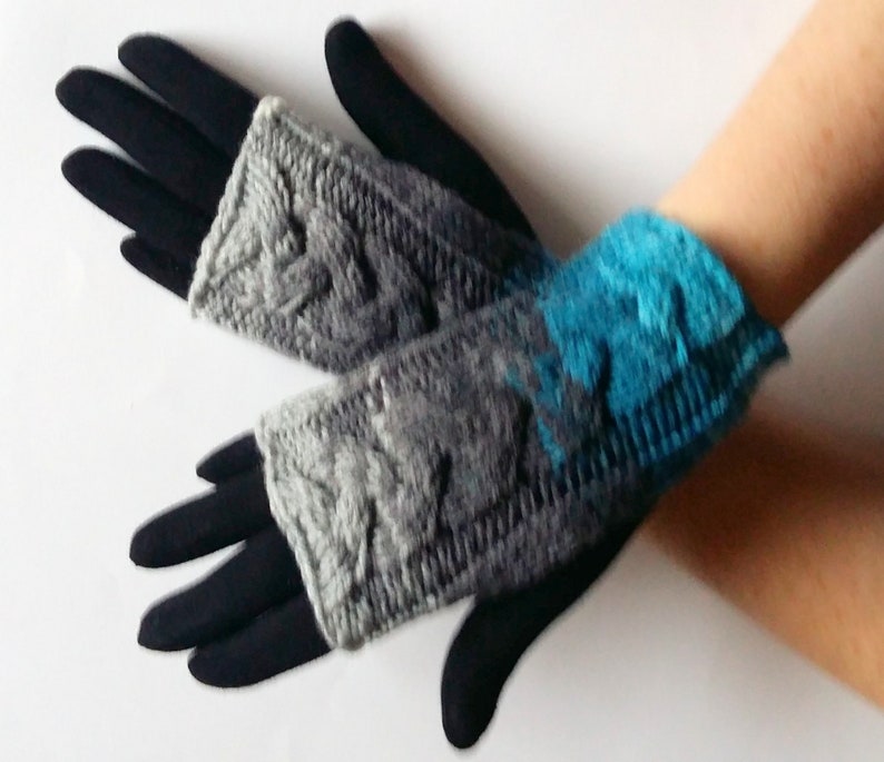 Grey Hand Warmers Arm Warmers Blue Azure Acrylic image 2