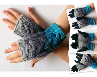 Grey Hand Warmers Arm Warmers Blue Azure Acrylic