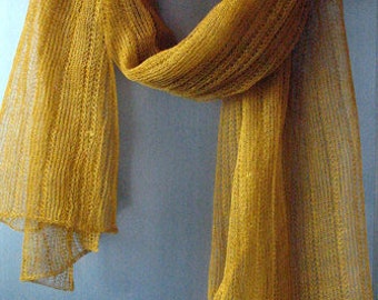 Mustard Linen Scarf Shawl Wrap Stole Yellow Kha...