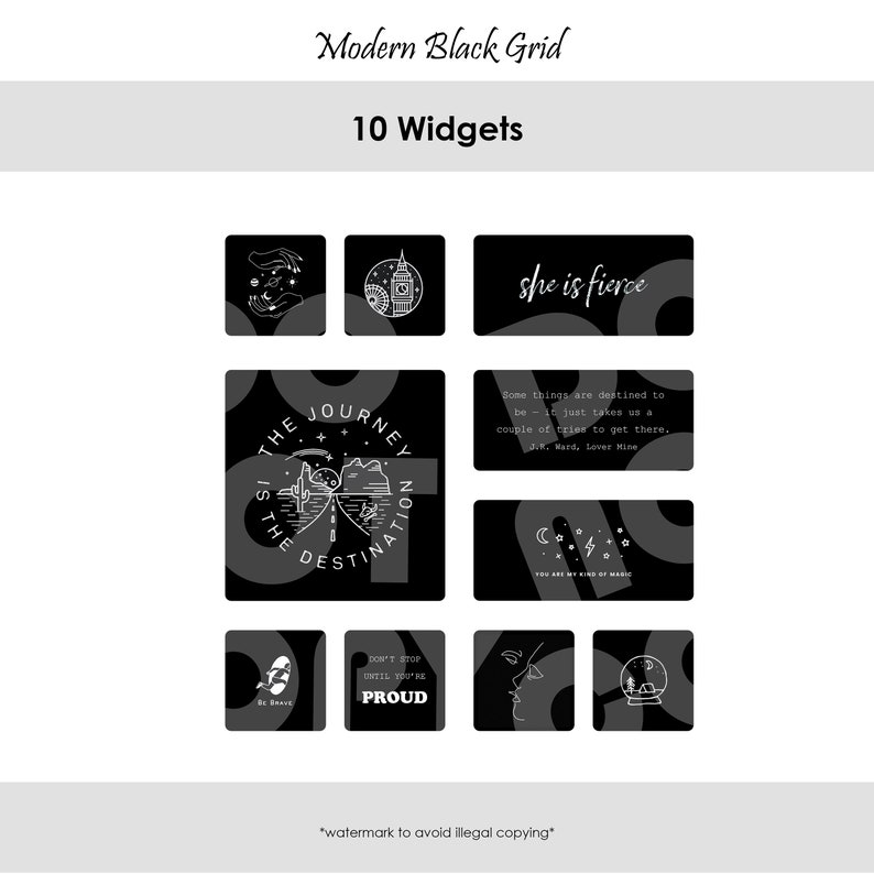 Modern Icon Theme Pack for iPhone IOS 14 App Covers Black, White, Grid