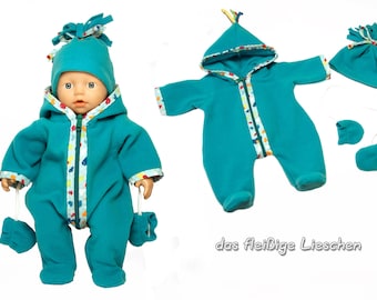 3 tlg. Set Puppenschneeanzug Fleeceoverall Winter