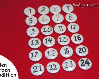 Advent calendar numbers black white buttons pins