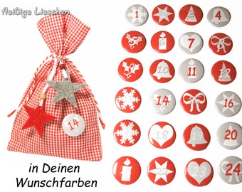 Buttons Adventskalenderzahlen Wunschfarben Pins