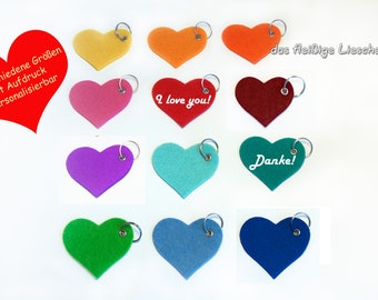Llavero corazón de fieltro personalizable 3 tamaños diferentes corazones hechos de fieltro