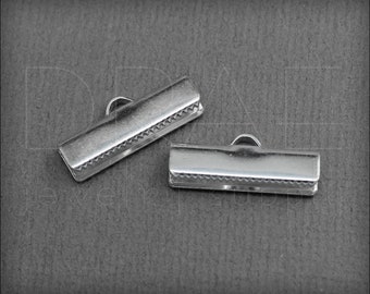 Silver Plated Ribbon End - 2 pieces, 19mm silver ribbon terminator, silver plated findings, silver plated clasp, pinch end, crimp - D4_4523