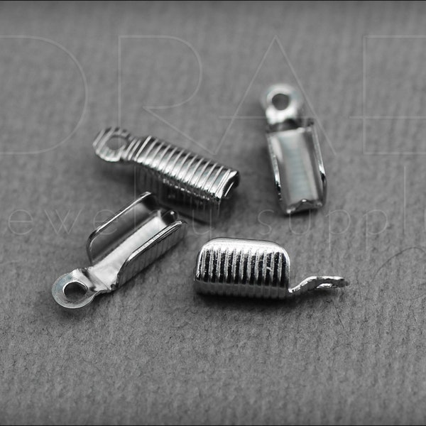 Nickel Plated Cord End - 20 pieces, silver cord terminator, silver plated findings, silver plated clasp, pinch end, crimp ends - D3_1949