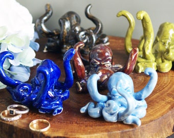 Handmade Ceramic Octopus Ring Holder: Nautical Jewelry Organizer