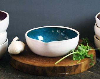 Ceramic Dressing Bowl | Handmade Garlic Grater, Herb Stripper, and Marinade Dish