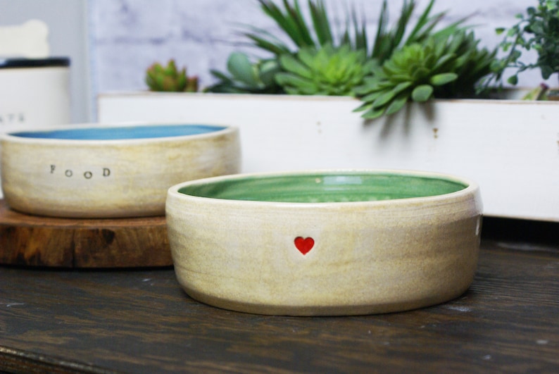 Personalized Pet Bowls Handmade Food Bowl, Ceramic Dog Bowl, Custom Cat Bowl Green