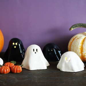 Handmade Ceramic Ghost Tea Light Holder Set: Halloween Decor