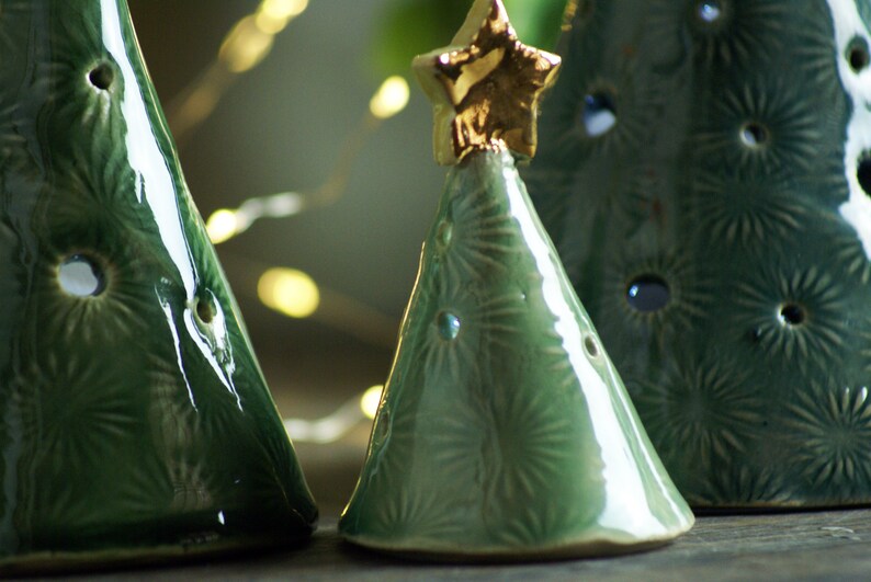 Ceramic Christmas Tree Tea Light Cover Handmade Holiday Etsy