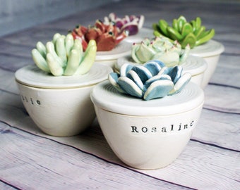 Personalized Ceramic Bowls with Cactus Lids | Handmade Sugar Bowls, Trinket Boxes, and Jewelry Boxes