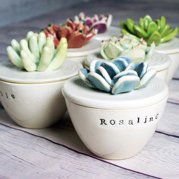 Personalized Ceramic Bowls with Cactus Lids | Handmade Sugar Bowls, Trinket Boxes, and Jewelry Boxes