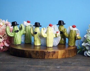 Cactus Wedding Cake Toppers and Ring Holders | Handmade Ceramic Figurine