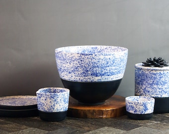 Ceramic Blue Splatter Dinnerware set | Handmade Pottery Serving Dishes