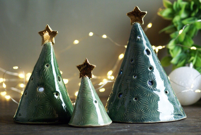 Ceramic Christmas Tree Tea Light Cover Handmade Holiday Etsy